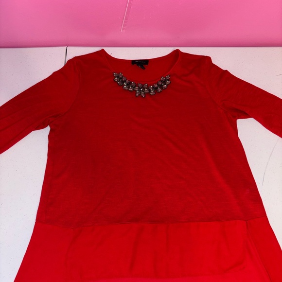 AB Studio Red Blouse with Embellished Neckline - Picture 9 of 11